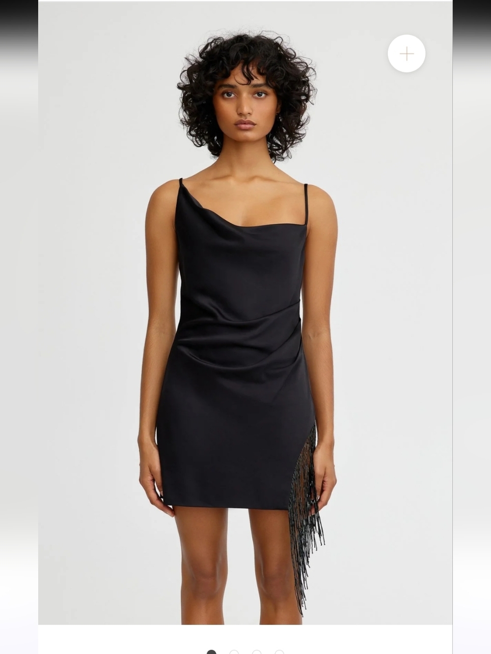 Brand NEW Satin Cowl Neck Black Fringe Mini Dress